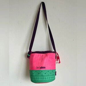 Chalk bag long adjustable strap pink polka dots lining pull pink